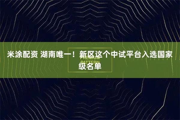 米涂配资 湖南唯一！新区这个中试平台入选国家级名单